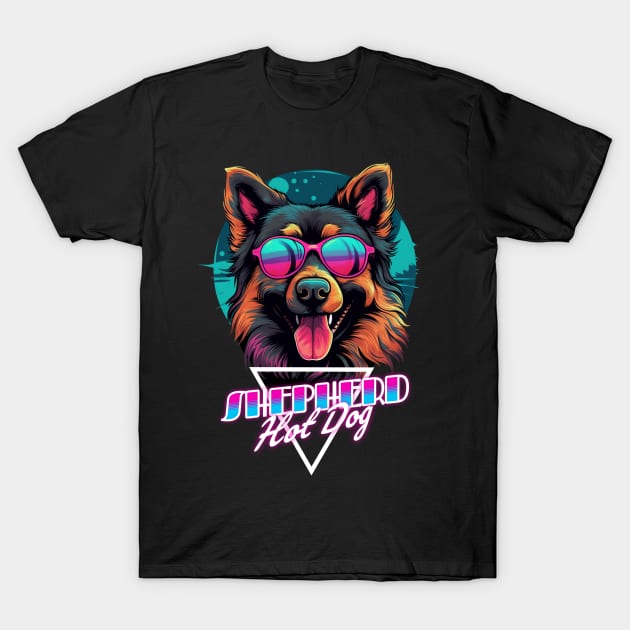 Retro Wave Shepherd Hot Dog Shirt T-Shirt by Miami Neon Designs